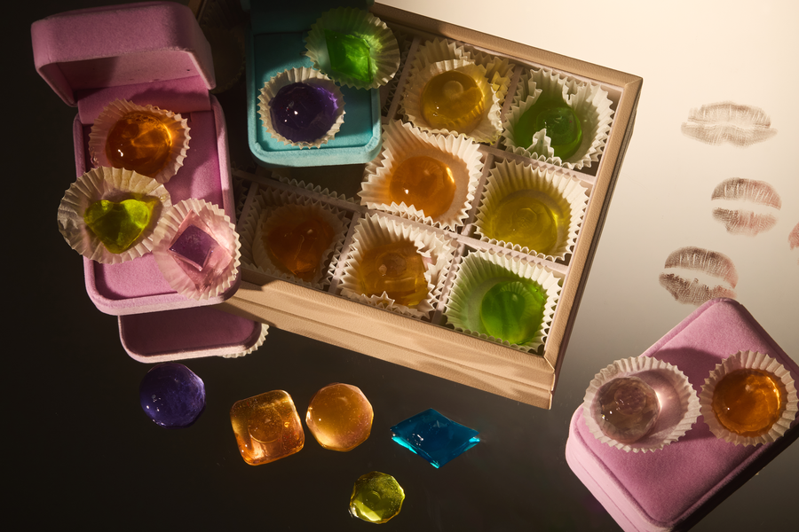 Jelly gemstones coloured with Colour Mill Aqua Blend water-based food colouring