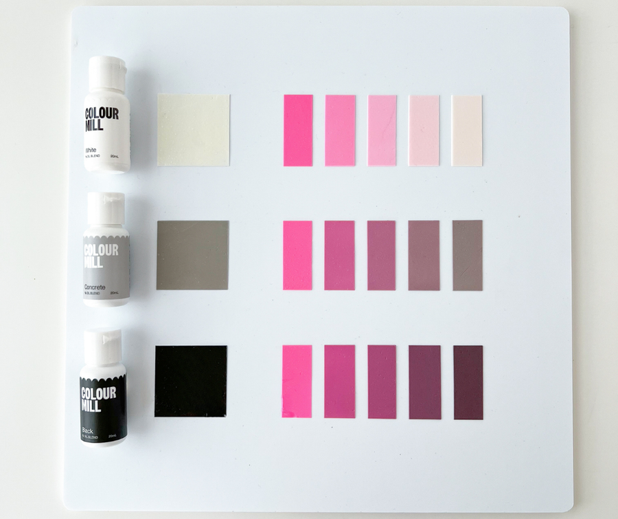 Mixing White, Concrete and Black with Hot Pink to greatly expand the hue's range.